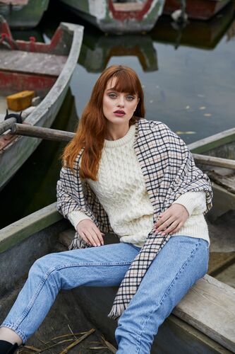 Merino Wool Sweater SAOL Celtic Cable Knit Roll Neck Pullover