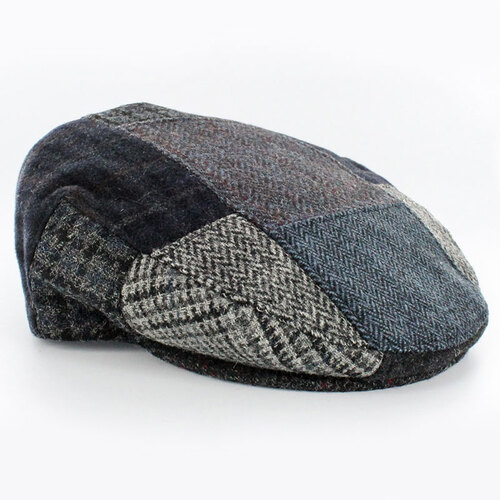 Irish Tweed Cap Patchwork Blue & Grey as shown 100% Wool Made in Ireland